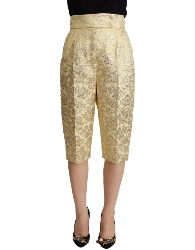 Floral Brocade High Waist Cropped Trousers
