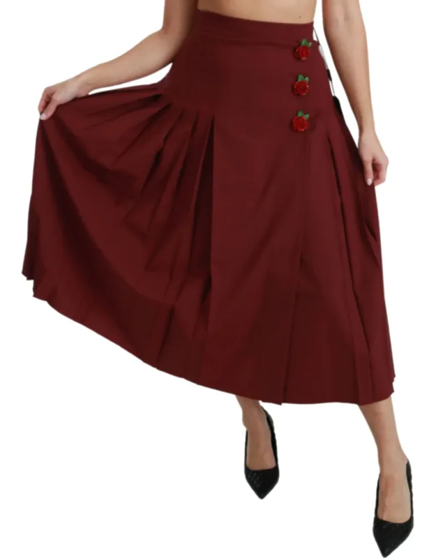 High Waist Pleated Maxi Wool Skirt