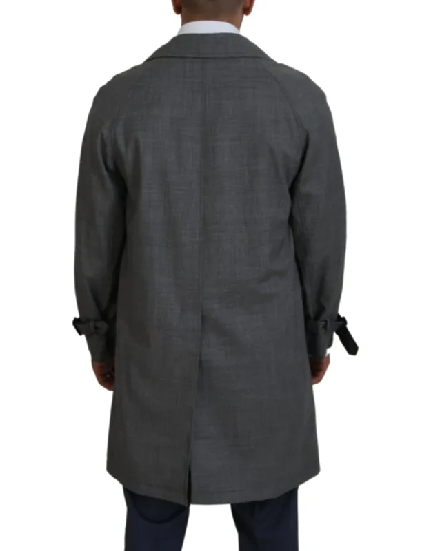 Wool Plaid Long Trench Coat