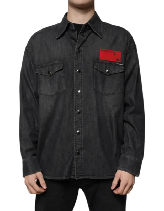 Logo Cotton Button Down Denim Shirt