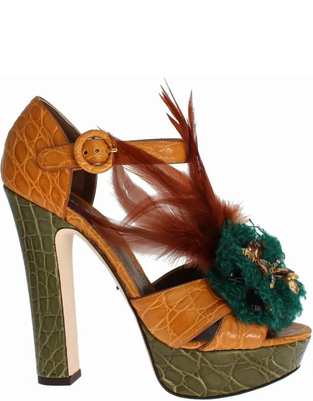 Leather Crystal Platform Sandals