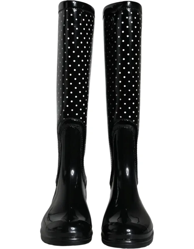 Polka Dot Rubber Knee High Boots