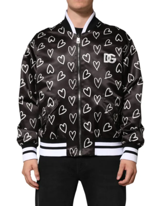 Heart Print Bomber Jacket