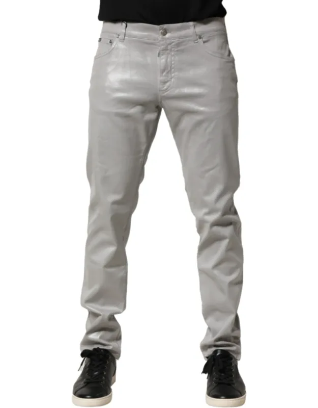 Silver Cotton Stretch Slim Denim Jeans