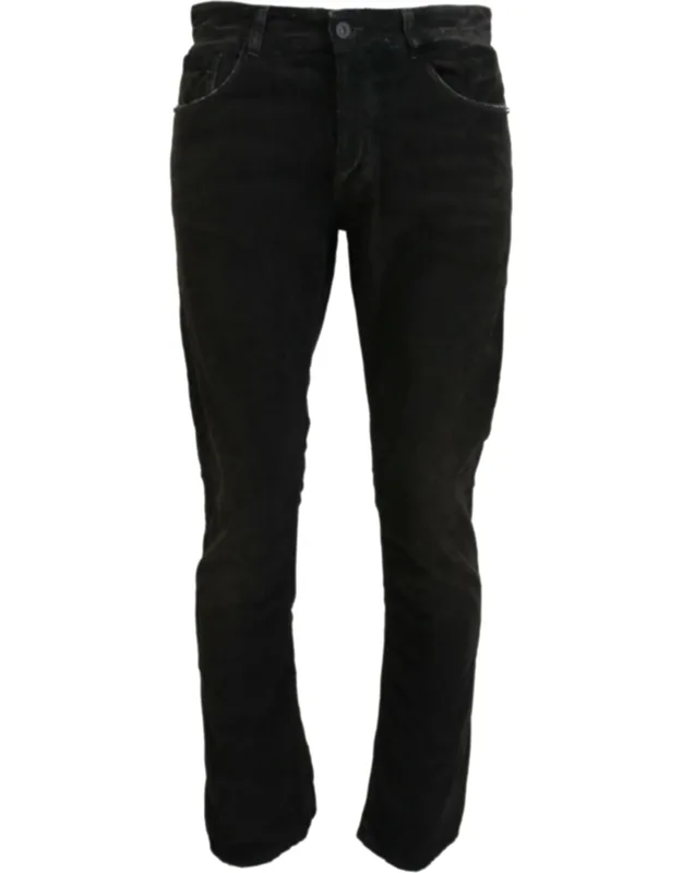 Gray Cotton Corduroy Casual Jeans