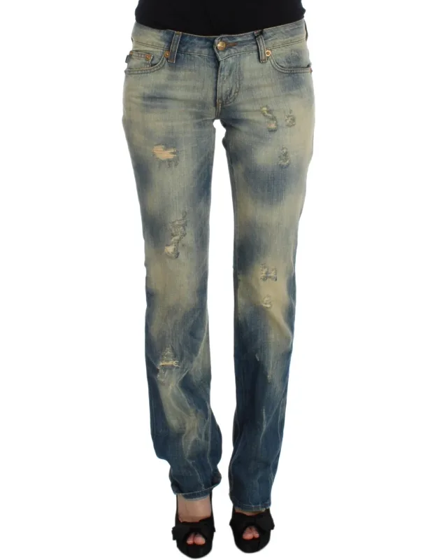 Blue Wash Cotton Slim Fit Bootcut Jeans