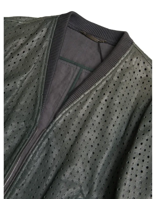 Perforated Leather Bomber Jacket