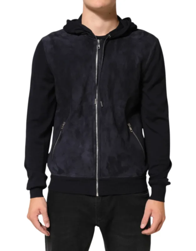 Leather Full Zip Hooded Blouson Jacket
