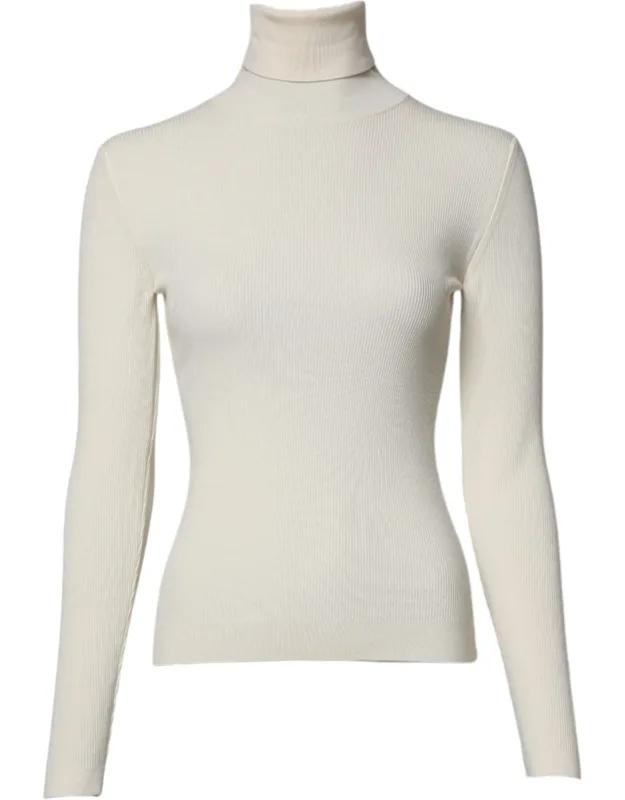 Cream Long Sleeve Turtleneck Slim Sweater