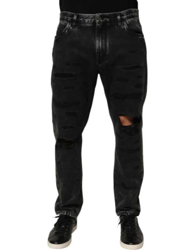 Washed Ripped Loose Cotton Denim Jeans