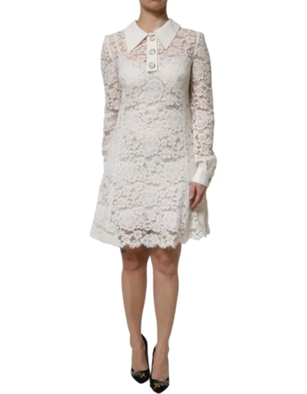 Floral Lace Viscose Collared Mini Dress
