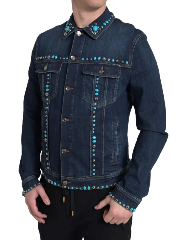 Denim Jacket With Turquoise Stones And Studs
