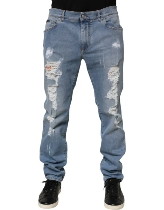 Tattered Slim Fit Cotton Denim Jeans