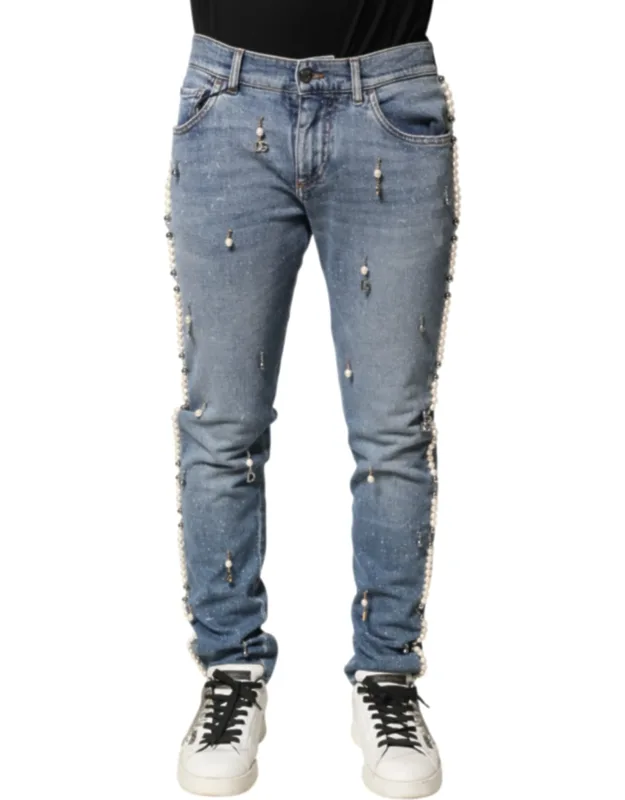 Embellished Cotton Skinny Denim Jeans