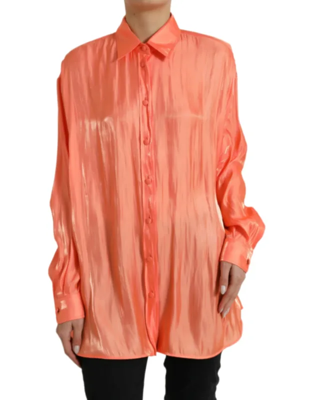 Peach Long Sleeve Button Down Blouse