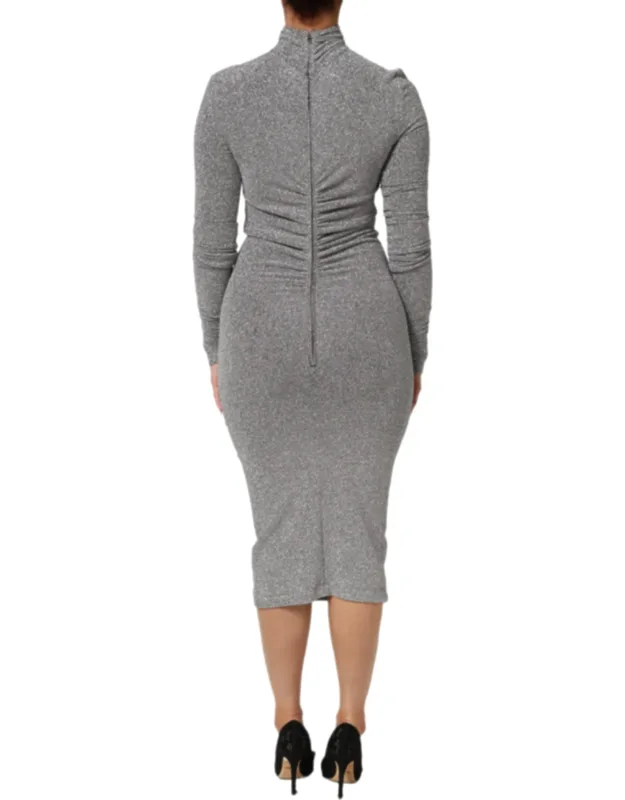 Nylon Bodycon Sheath Long Sleeve Dress
