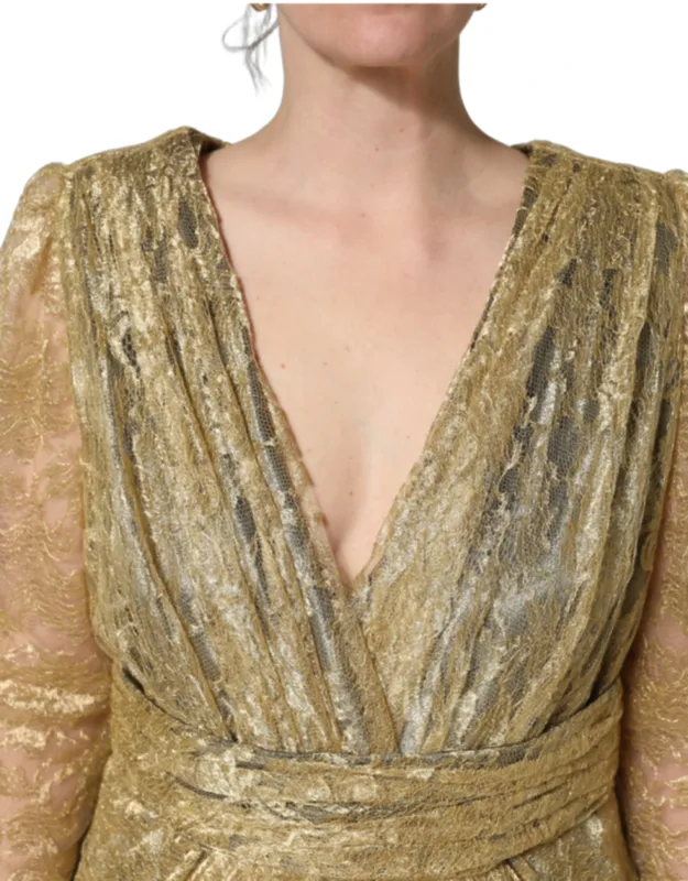 Gold Sheer Lace Crystal Embellished Dress
