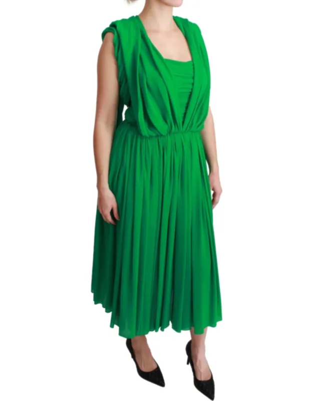 Silk Sleeveless Pleated Maxi Dress