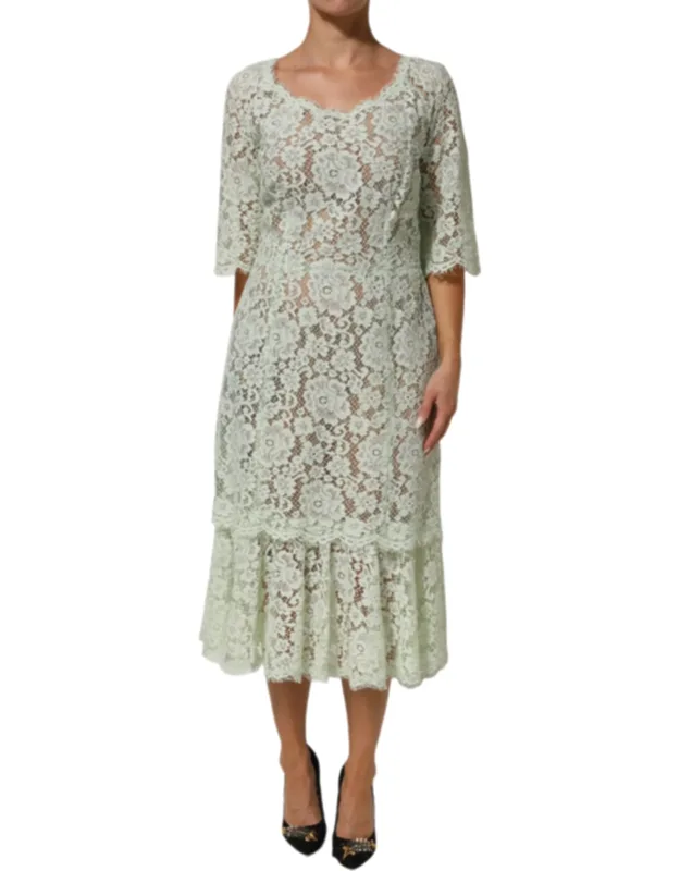 Floral Lace Trim Midi Dress