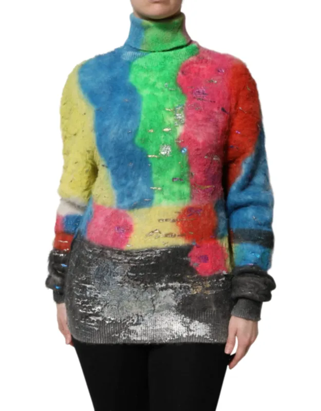 Multicolor Mohair Turtleneck Pullover Sweater