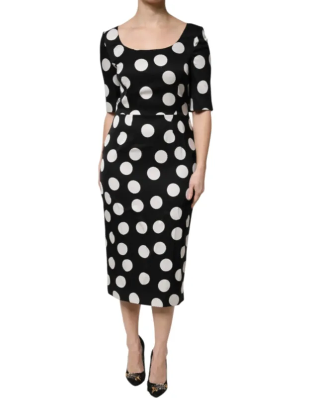Polka Dot Silk Sheath Midi Dress