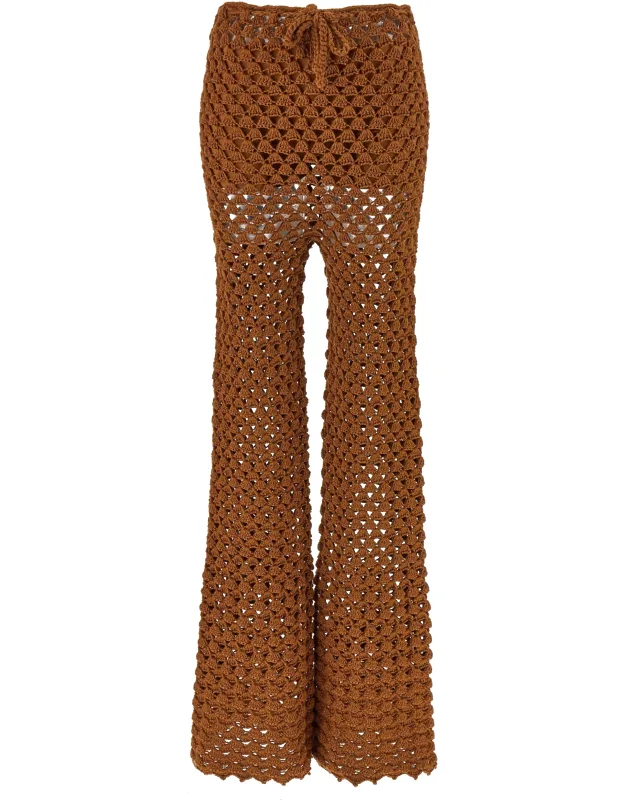 Brown Cotton Flared Pants