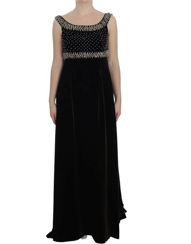 Velvet Crystal Sheath Gown Dress