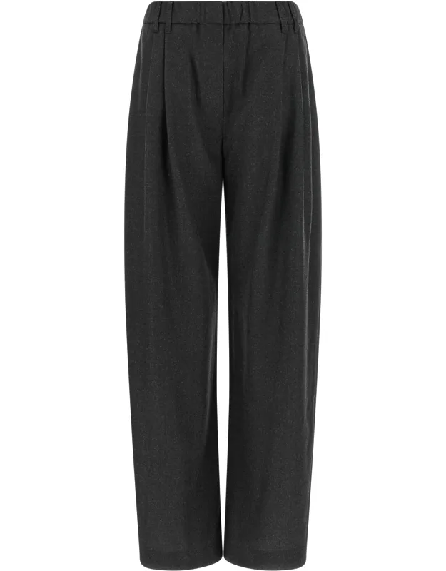 Gray Virgin Wool Casual Pants