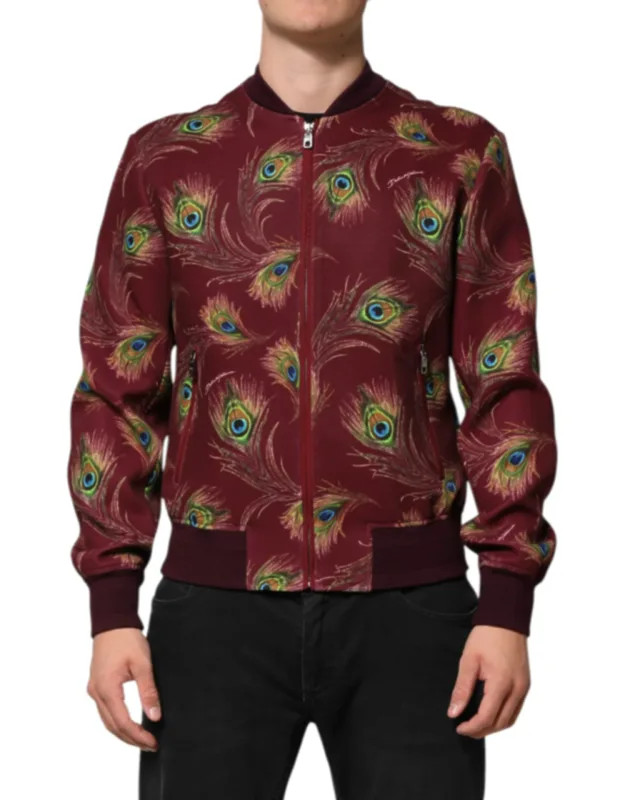 Peacock Feather Print Bomber Jacket