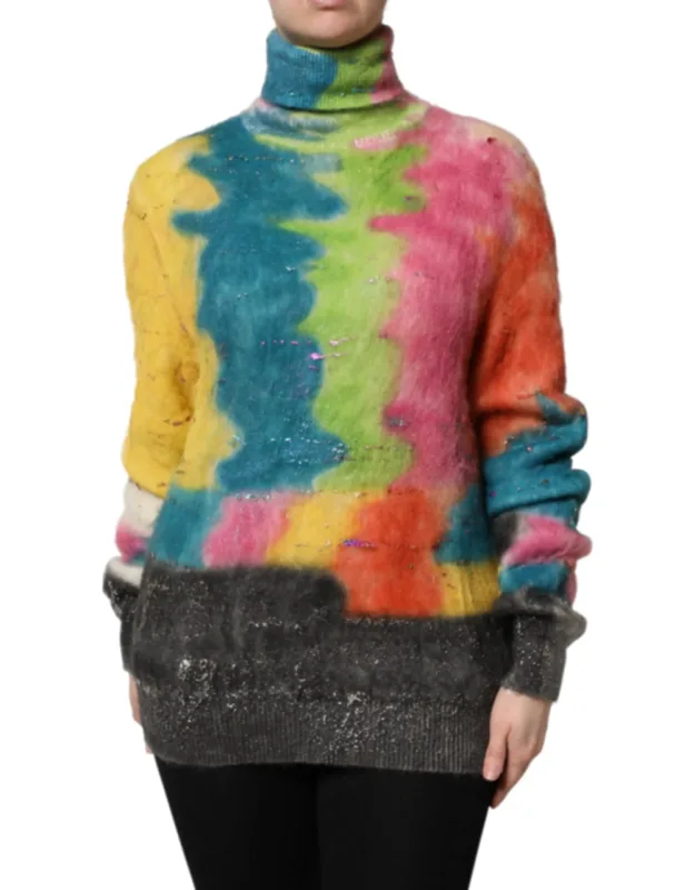 Multicolor Mohair Turtleneck Pullover Sweater