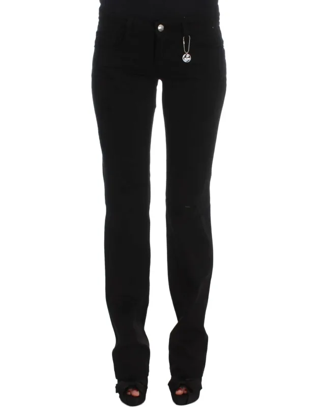 Black Cotton Slim Fit Bootcut Jeans