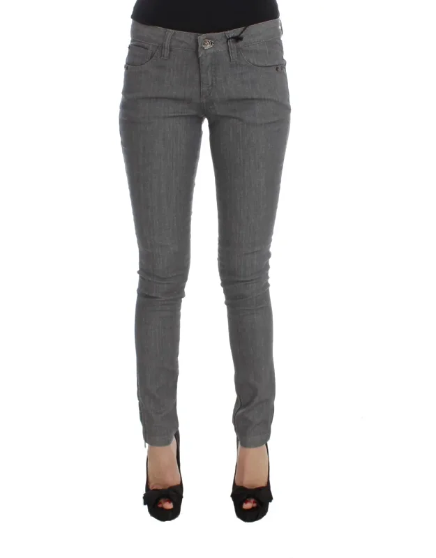 Gray Cotton Blend Slim Fit Jeans