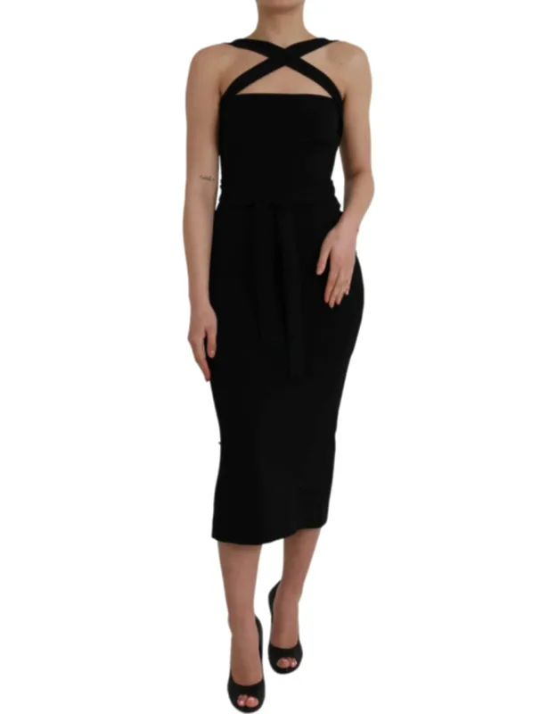 Sheath Halter Sleeveless Midi Dress