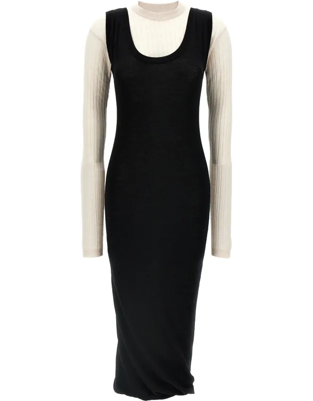 Bicolor Wool Midi Dress