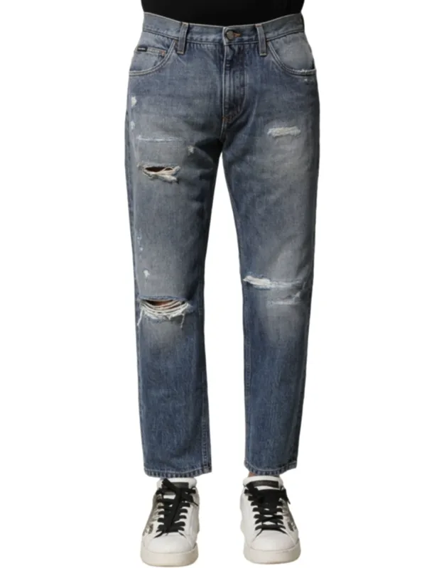 Washed Tattered Straight Fit Denim Jeans