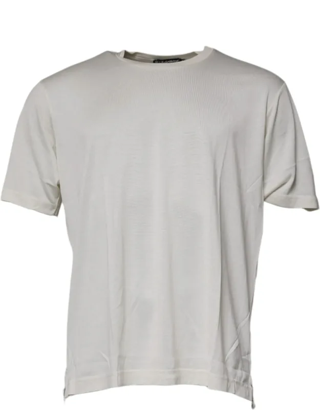 Off White Crew Neck Short Sleeve T-shirt Silk Cotton