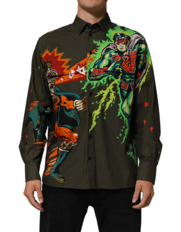 Superhero Print Button Down Shirt