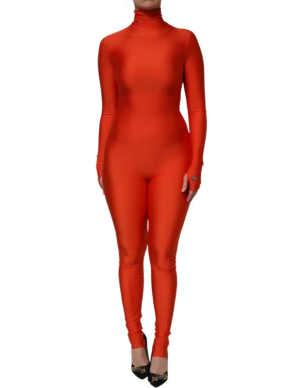 Nylon Turtleneck Bodycon Jumpsuit Dress Elastane