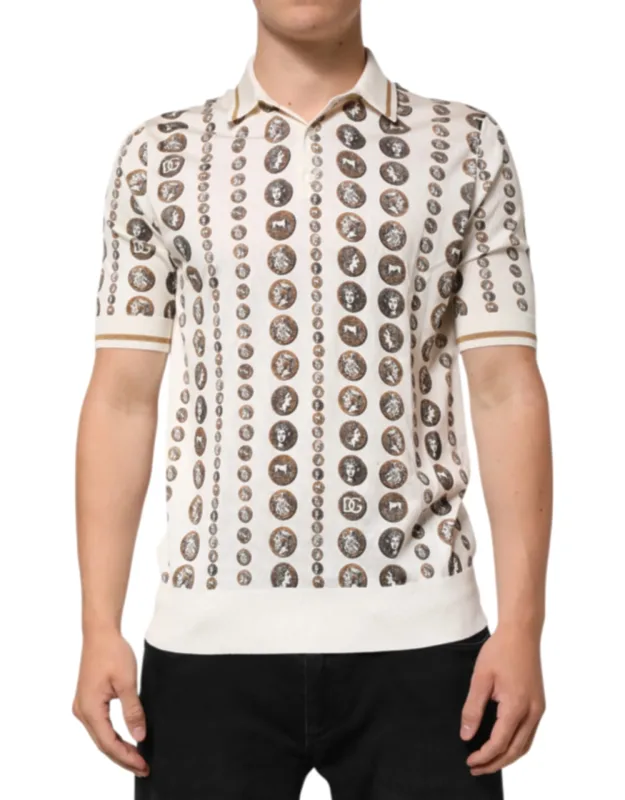 Silk Coin Print Logo Polo T-shirt
