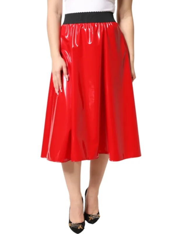 Glossy Polyester High Waist Midi Skirt
