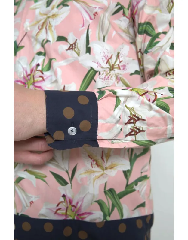 Cotton Polka Dot Lily Print Collared Shirt