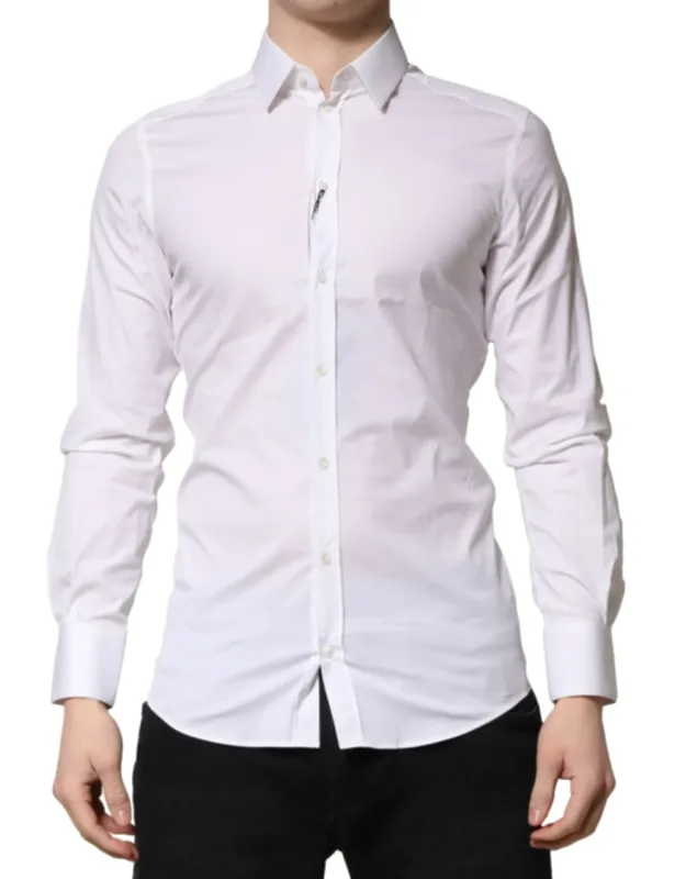White Gold Cotton Dress Formal Shirt Nylon Elastane