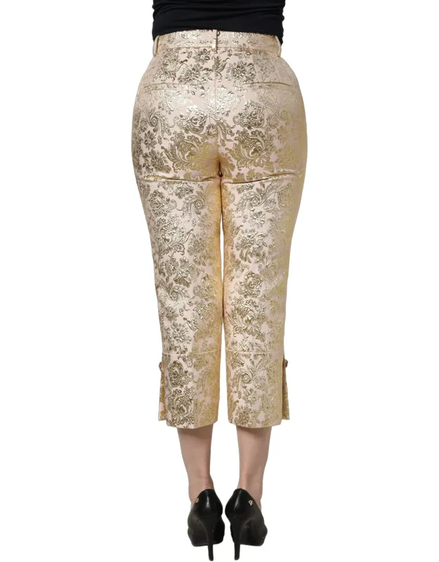Gold Jacquard Floral Lamé Crop Trousers