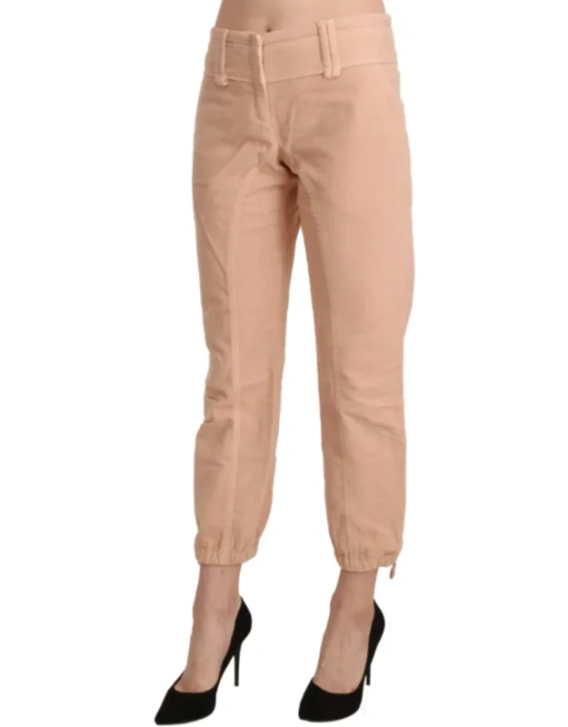 Mid Waist Cropped Cotton Trousers