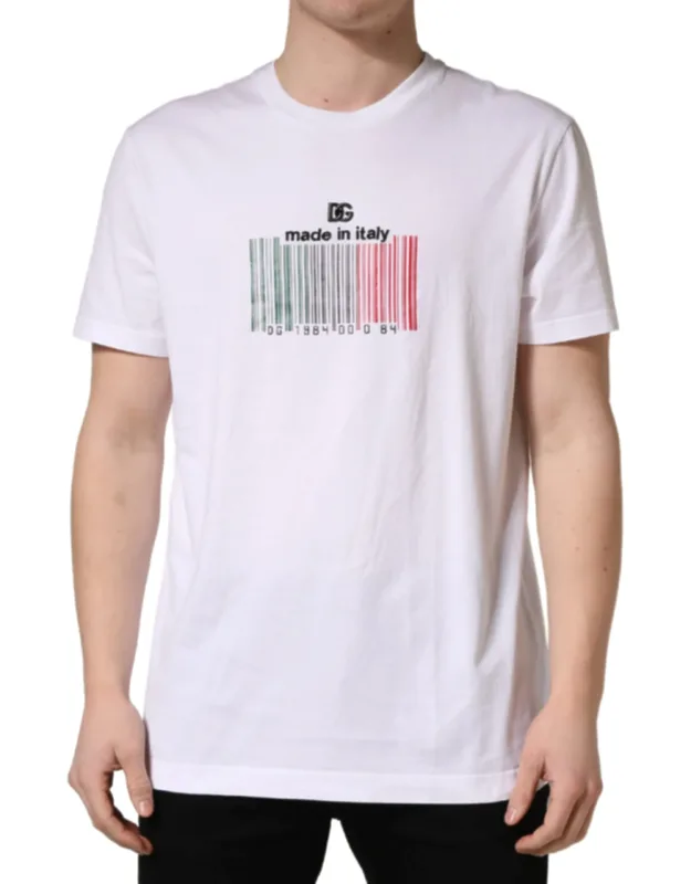 White Barcode Cotton Crew Neck T-shirt