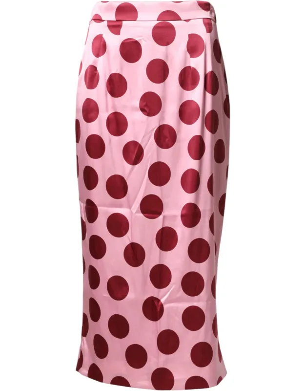 Polka Dot Silk Pencil Cut Midi Skirt