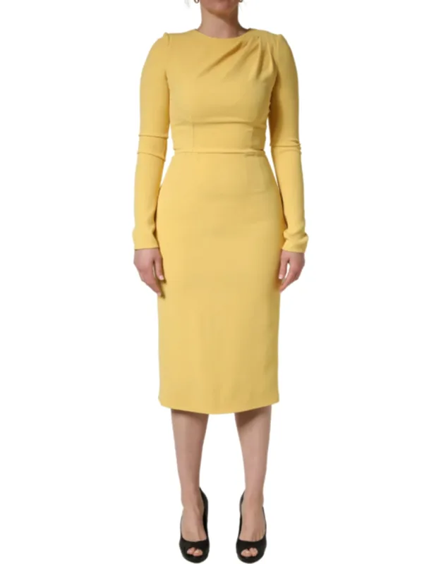 Silk Long Sleeve Sheath Midi Dress