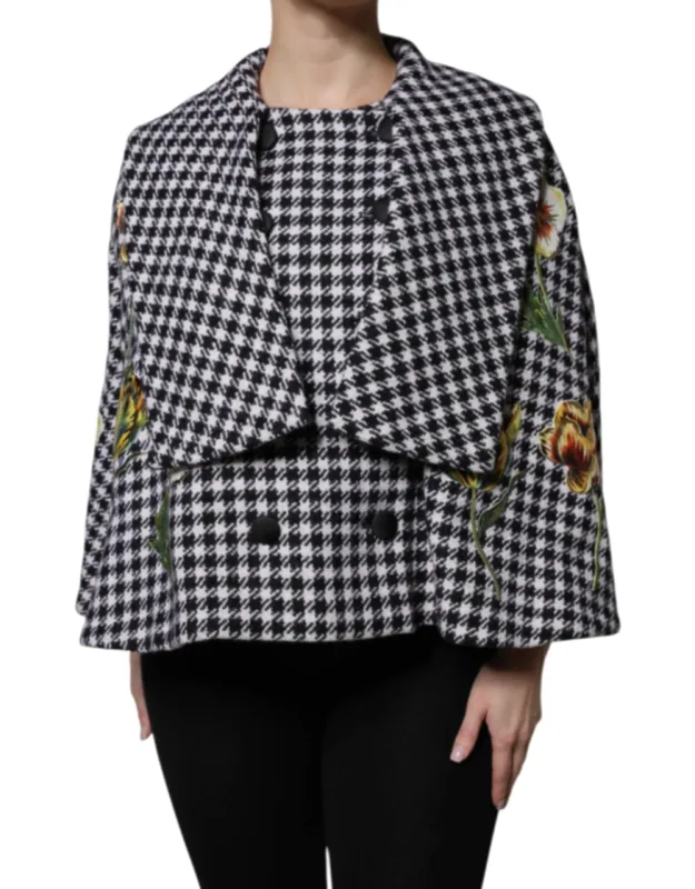 Monochrome Patterned Floral Cape Jacket