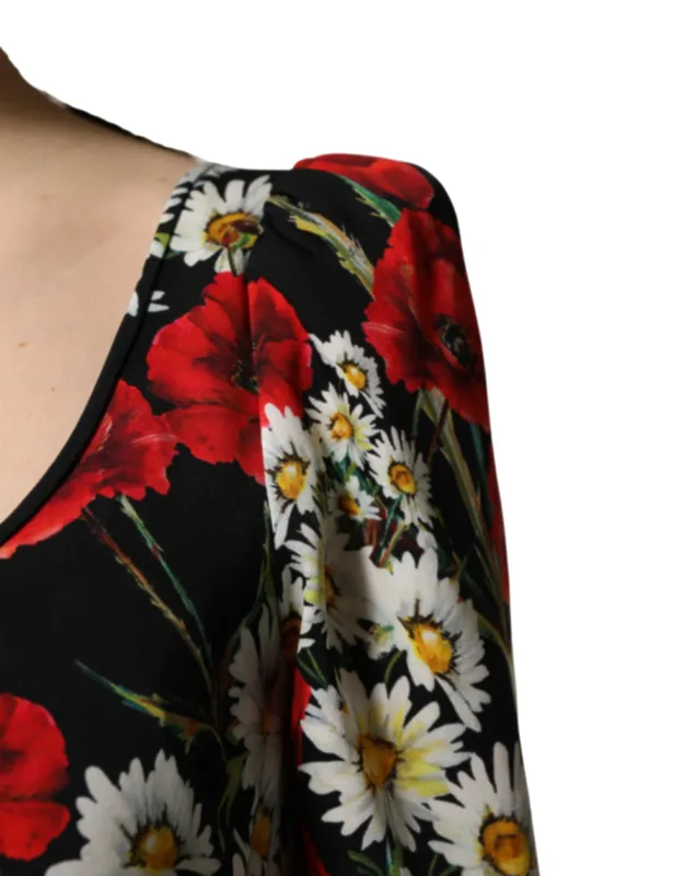 Floral Silk Long Sleeve Gown Dress