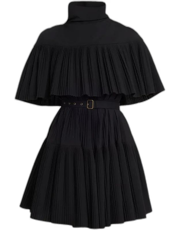 Pleated Wool Cape Dress